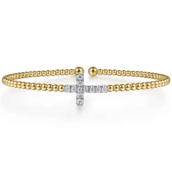 Outlet Gabriel & Co. 14K White Yellow Gold Bujukan and Diamond Cross Split Bangle Bracelet