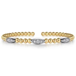 Outlet Gabriel & Co. 14K White Yellow Gold Bujukan and Diamond Marquise Station Split Bangle Bracelet