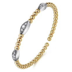 Outlet Gabriel & Co. 14K White Yellow Gold Bujukan and Diamond Marquise Station Split Bangle Bracelet