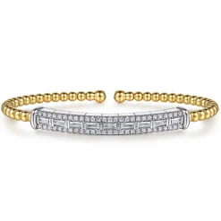 Discount Gabriel & Co. 14K White Yellow Gold Bujukan and Diamond Bar Split Bangle Bracelet