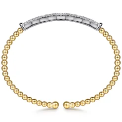 Discount Gabriel & Co. 14K White Yellow Gold Bujukan and Diamond Bar Split Bangle Bracelet
