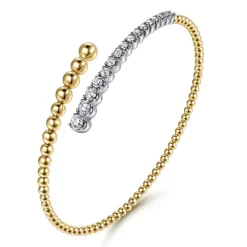 Gabriel & Co. 14K White Yellow Gold Bujukan and Graduating Diamond Bypass Bangle Bracelet