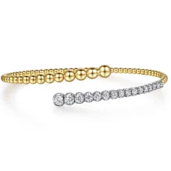 Gabriel & Co. 14K White Yellow Gold Bujukan and Graduating Diamond Bypass Bangle Bracelet