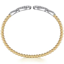 Outlet Gabriel & Co. 14K White Yellow Gold Bujukan and Diamond Double Teardrop Open Bangle Bracelet