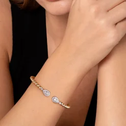 Sale Gabriel & Co. 14K White Yellow Gold Bujukan and Diamond Teardrop Open Bangle Bracelet