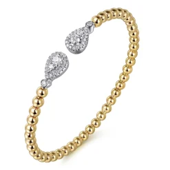 Sale Gabriel & Co. 14K White Yellow Gold Bujukan and Diamond Teardrop Open Bangle Bracelet