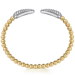 Gabriel & Co. 14K White Yellow Gold Bujukan and Diamond Spike Split Bangle Bracelet