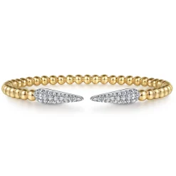 Gabriel & Co. 14K White Yellow Gold Bujukan and Diamond Spike Split Bangle Bracelet