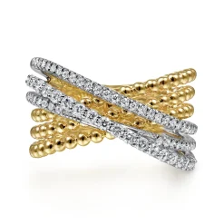 Online Gabriel & Co. 14K White-Yellow Gold Bujukan Ball and Diamond Criss Cross Ring