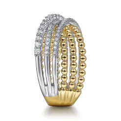 Online Gabriel & Co. 14K White-Yellow Gold Bujukan Ball and Diamond Criss Cross Ring