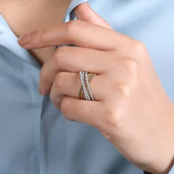Online Gabriel & Co. 14K White-Yellow Gold Bujukan Ball and Diamond Criss Cross Ring