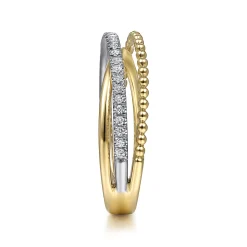 Hot Gabriel & Co. 14K White-Yellow Gold Bujukan Ball and Diamond Criss Cross Ring