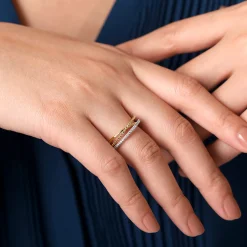 Hot Gabriel & Co. 14K White-Yellow Gold Bujukan Ball and Diamond Criss Cross Ring