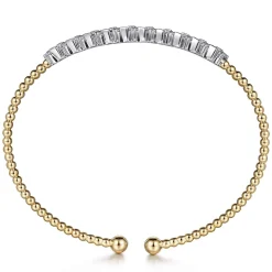 Gabriel & Co. 14K White-Yellow Gold Bujukan Baguette Diamond Cuff Bracelet