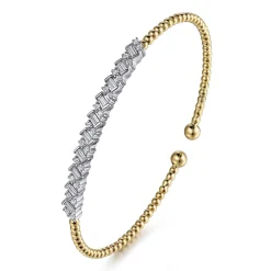 Gabriel & Co. 14K White-Yellow Gold Bujukan Baguette Diamond Cuff Bracelet