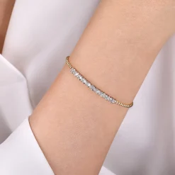 Gabriel & Co. 14K White-Yellow Gold Bujukan Baguette Diamond Cuff Bracelet