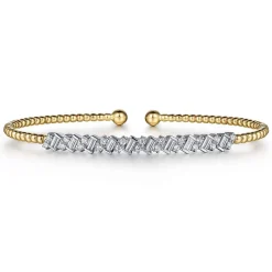 Gabriel & Co. 14K White-Yellow Gold Bujukan Baguette Diamond Cuff Bracelet