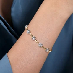 Outlet Gabriel & Co. 14K White-Yellow Gold Bujukan Bangle With Diamond Stations