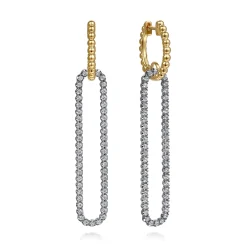 Outlet Gabriel & Co. 14K White Yellow Gold Bujukan Beads and Diamond Huggie Drop Earrings