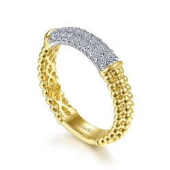Gabriel & Co. 14K White-Yellow Gold Bujukan Bead Band with Diamond Pave Center Bar