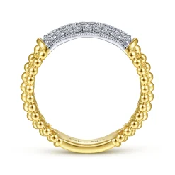 Gabriel & Co. 14K White-Yellow Gold Bujukan Bead Band with Diamond Pave Center Bar