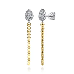 Hot Gabriel & Co. 14K White Yellow Gold Bujukan Beads and Diamond Teardrop Stud Drop Earrings