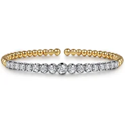 New Gabriel & Co. 14K White Yellow Gold Bujukan Beads and Graduating Diamond Split Bangle Bracelet