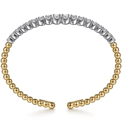 New Gabriel & Co. 14K White Yellow Gold Bujukan Beads and Graduating Diamond Split Bangle Bracelet