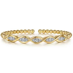 Sale Gabriel & Co. 14K White Yellow Gold Bujukan Beaded Diamond Marquise Cuff Bangle Bracelet