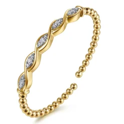 Sale Gabriel & Co. 14K White Yellow Gold Bujukan Beaded Diamond Marquise Cuff Bangle Bracelet