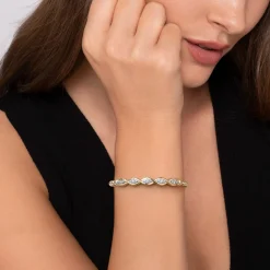 Sale Gabriel & Co. 14K White Yellow Gold Bujukan Beaded Diamond Marquise Cuff Bangle Bracelet