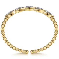Sale Gabriel & Co. 14K White Yellow Gold Bujukan Beaded Diamond Marquise Cuff Bangle Bracelet
