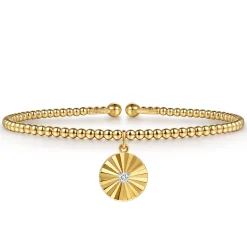 Sale Gabriel & Co. 14K White Yellow Gold Bujukan Beaded Diamond and Diamond Cut Charm Cuff Bangle Bracelet
