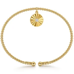 Sale Gabriel & Co. 14K White Yellow Gold Bujukan Beaded Diamond and Diamond Cut Charm Cuff Bangle Bracelet