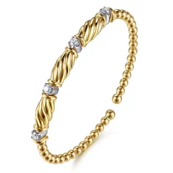 Sale Gabriel & Co. 14K White Yellow Gold Bujukan Beaded Diamond Station Cuff Bangle Bracelet