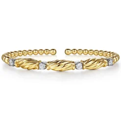 Sale Gabriel & Co. 14K White Yellow Gold Bujukan Beaded Diamond Station Cuff Bangle Bracelet