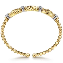 Sale Gabriel & Co. 14K White Yellow Gold Bujukan Beaded Diamond Station Cuff Bangle Bracelet