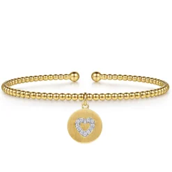Hot Gabriel & Co. 14K White Yellow Gold Bujukan Beaded Diamond Heart Cuff Bangle Bracelet
