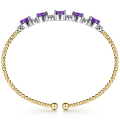 Discount Gabriel & Co. 14K White-Yellow Gold Bujukan Bead Cuff Bracelet with Amethyst and Diamond Stations