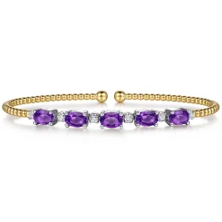 Discount Gabriel & Co. 14K White-Yellow Gold Bujukan Bead Cuff Bracelet with Amethyst and Diamond Stations