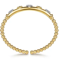 Best Gabriel & Co. 14K White Yellow Gold Bujukan Beaded and Diamond Clover Cuff Bangle Bracelet