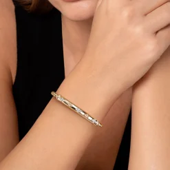Best Gabriel & Co. 14K White Yellow Gold Bujukan Beaded and Diamond Clover Cuff Bangle Bracelet