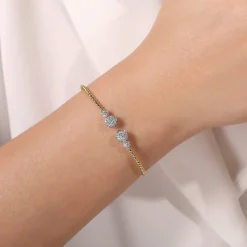 Best Gabriel & Co. 14K White Yellow Gold Bujukan Bead Split Cuff with Round Diamond Pave Caps