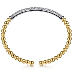 Outlet Gabriel & Co. 14K White Yellow Gold Bujukan Beads and Diamond Split Bangle Bracelet