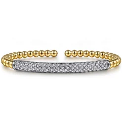 Outlet Gabriel & Co. 14K White Yellow Gold Bujukan Beads and Diamond Split Bangle Bracelet