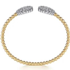 Best Gabriel & Co. 14K White Yellow Gold Bujukan Beaded Double Row Diamond Circle Open Bangle Bracelet