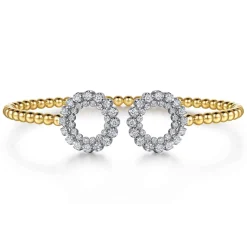 Best Gabriel & Co. 14K White Yellow Gold Bujukan Beaded Double Row Diamond Circle Open Bangle Bracelet
