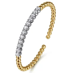 Online Gabriel & Co. 14K White Yellow Gold Bujukan Beads and Diamond Split Bangle Bracelet