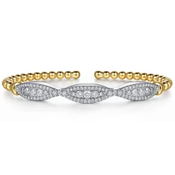 Discount Gabriel & Co. 14K White Yellow Gold Bujukan Beaded Diamond Cuff Bangle Bracelet