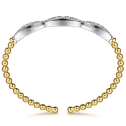 Discount Gabriel & Co. 14K White Yellow Gold Bujukan Beaded Diamond Cuff Bangle Bracelet